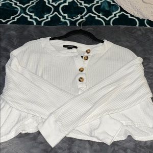 White Button-Up Long Sleeve Top